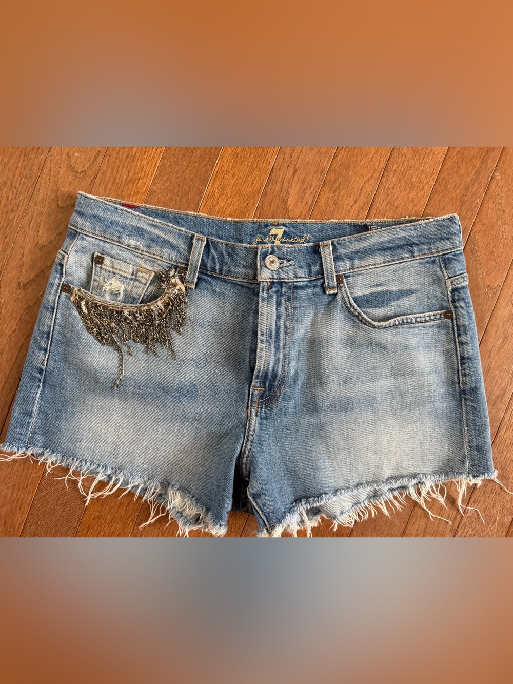 7 For All Mankind Cut Off Denim Chain Shorts 28